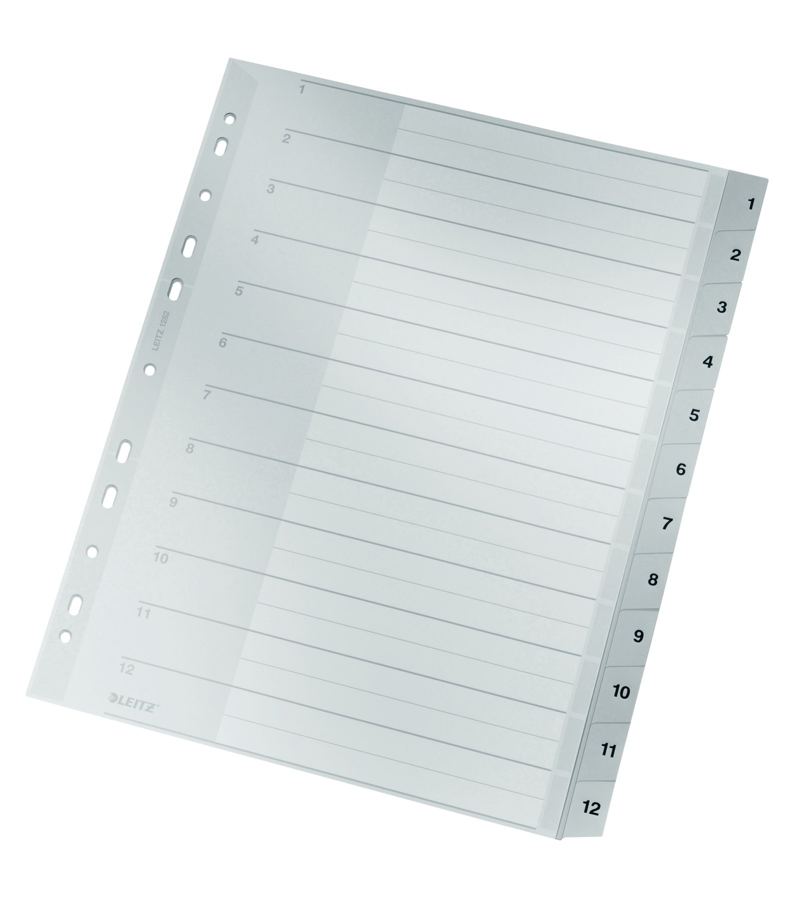 LEITZ Ordnerregister 1282 DIN A4 Vollformat, Überbreite 1-12 grau 12-teilig, 1 Satz