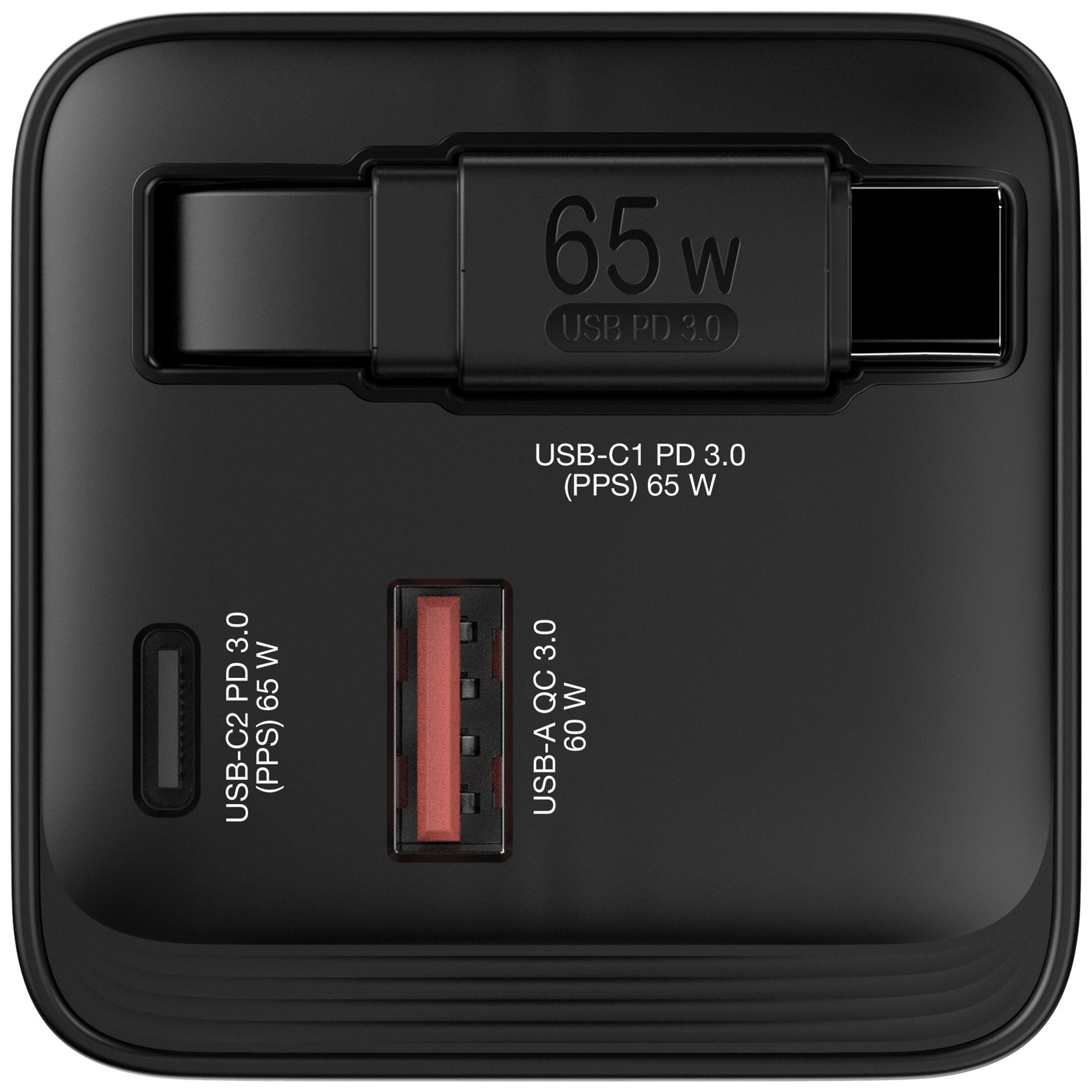 Verbatim Gan Charger 65W 2xUSB-C PD,1xUSB-A, retrac. Cable 32217
