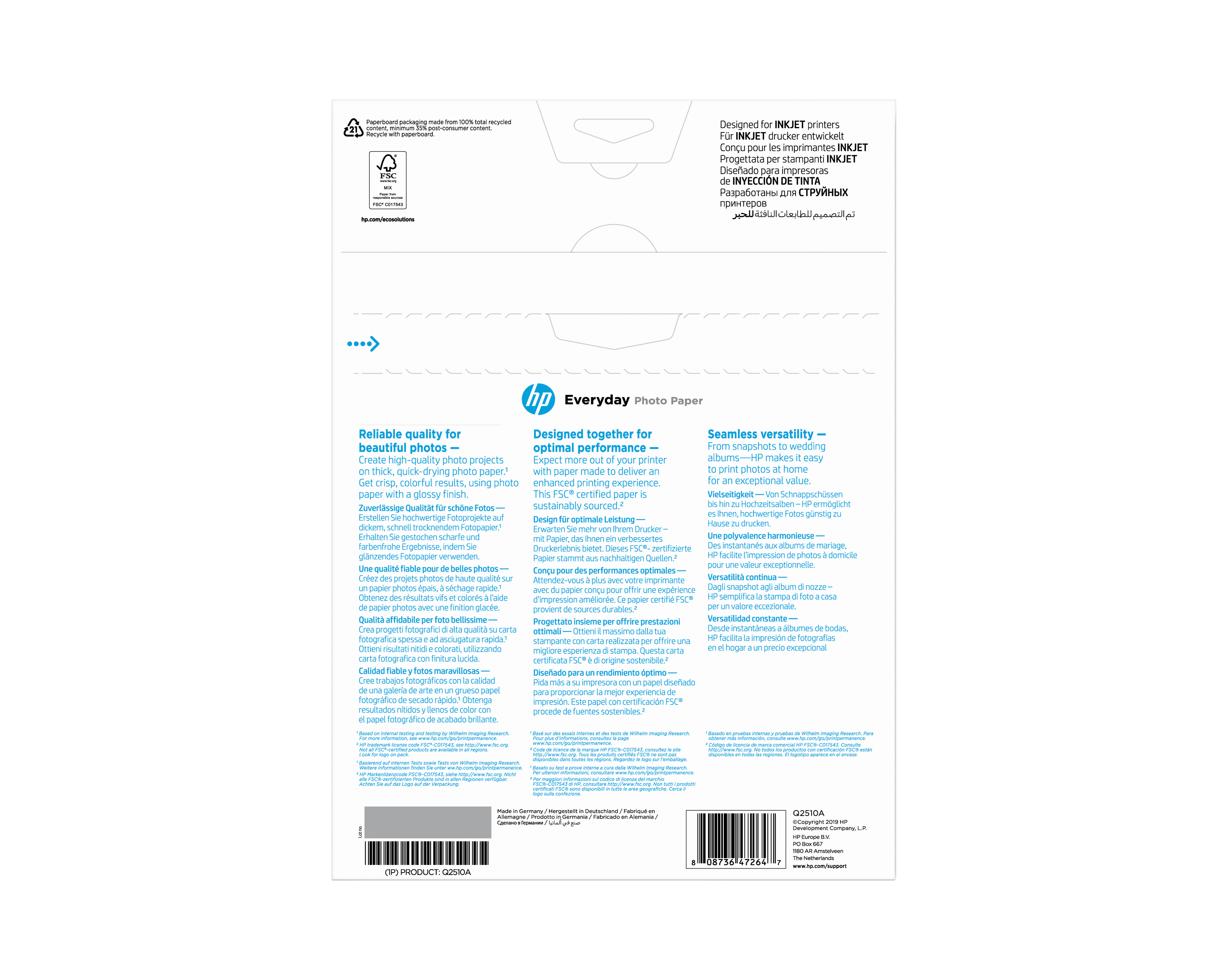 HP original Q2510A Semi-glossy photo paper Ink cartridge 200g/m2 A4 100 sheets 1-pack
