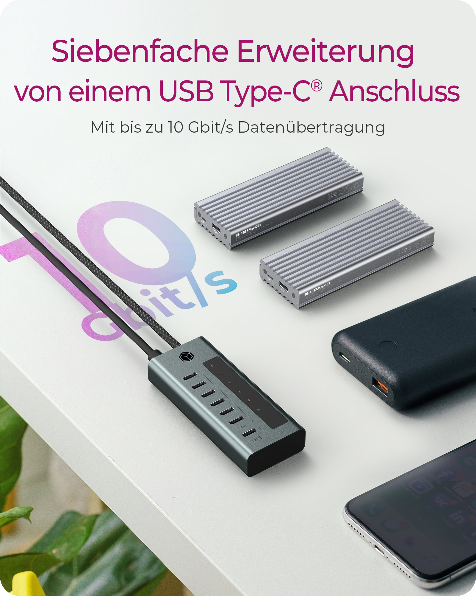 Hub 7-Port IcyBox Hub USB 3.2 Gen 2 Type-C retail