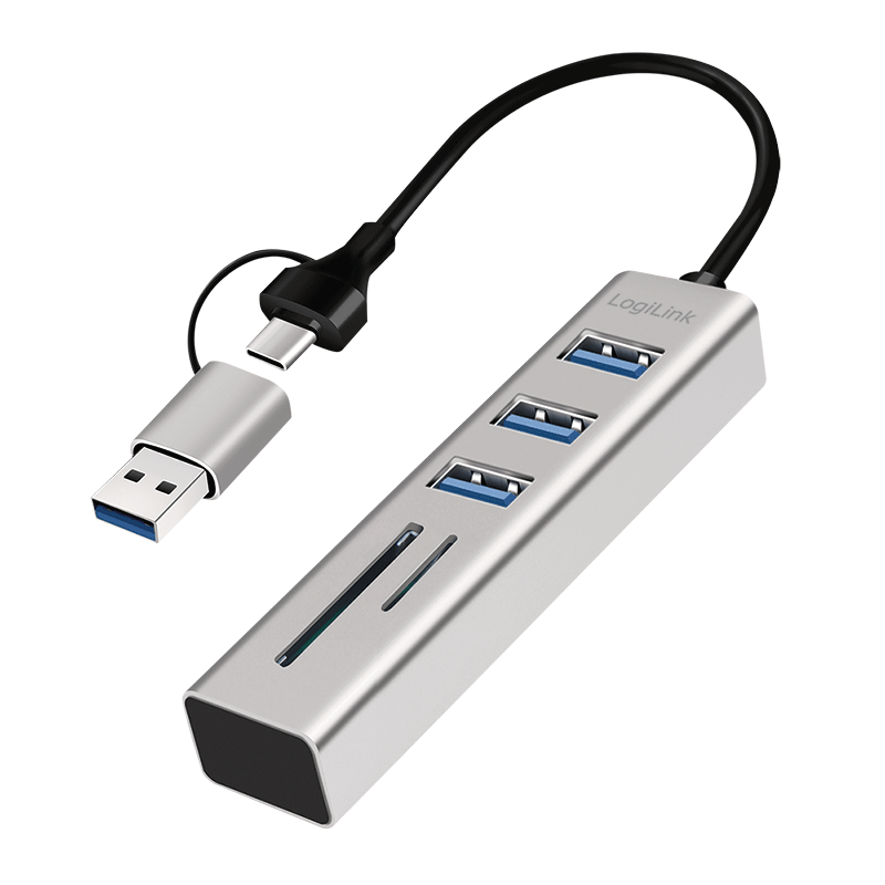 Logilink USB 3.0 HUB, 3x USB-A, SD/microSD-Slot, 5 Gbit/s