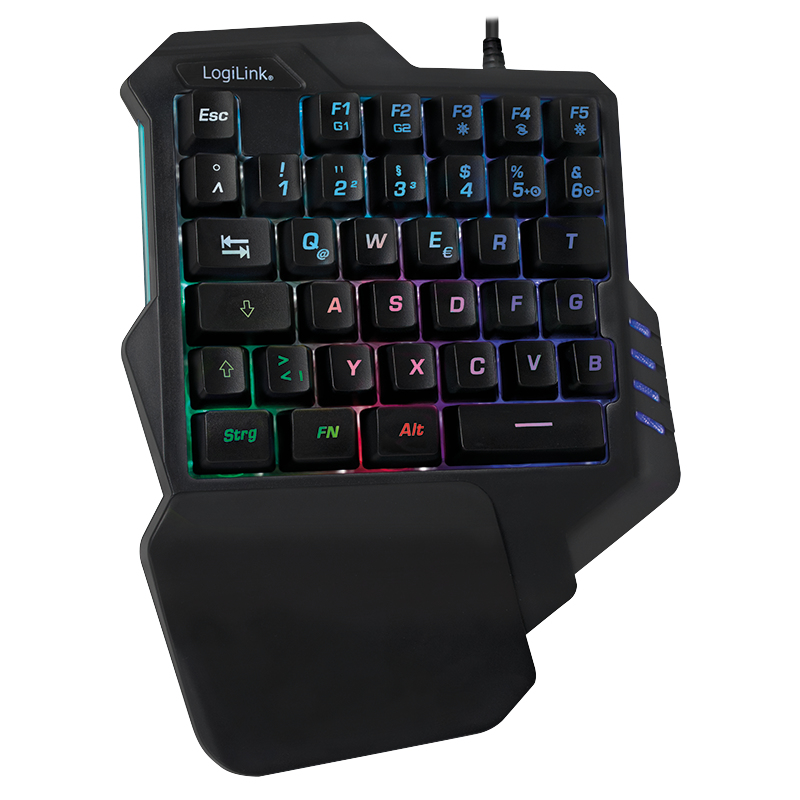 Logilink Einhand-Gaming Tastatur, beleuchtet, schwarz
