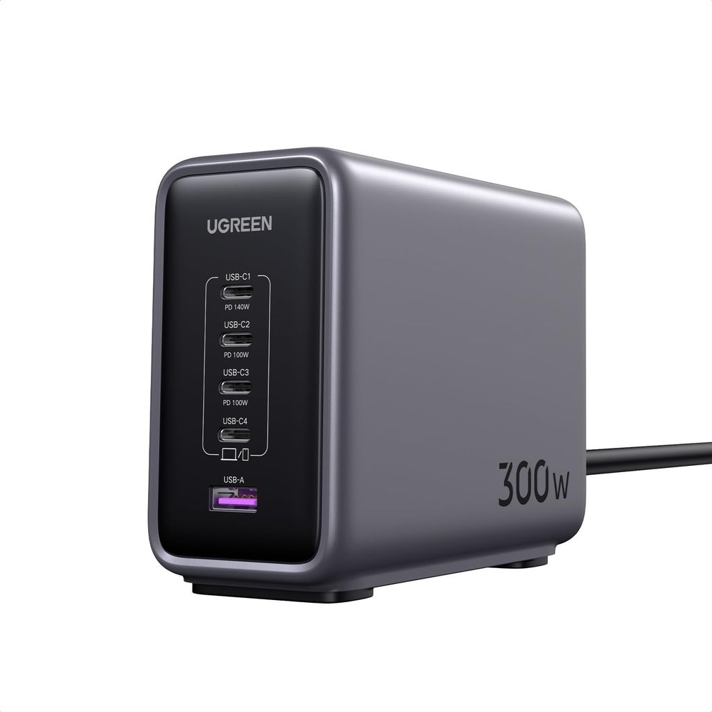 UGREEN Nexode CD333 GaN 5-in-1 Desktop Charger 300W Tischladegerät 4x USB-C 1x USB-A PD 3.1 Schnellladung inkl. 240W Ladekabel