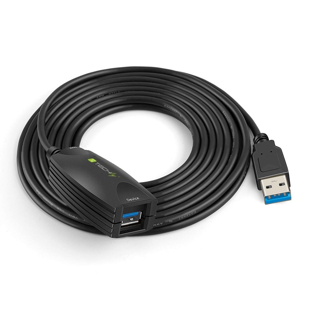 TECHLY USB 3.0 aktive Verlaengerung 5 Meter schwarz erweitert und verstaerkt das Signal
