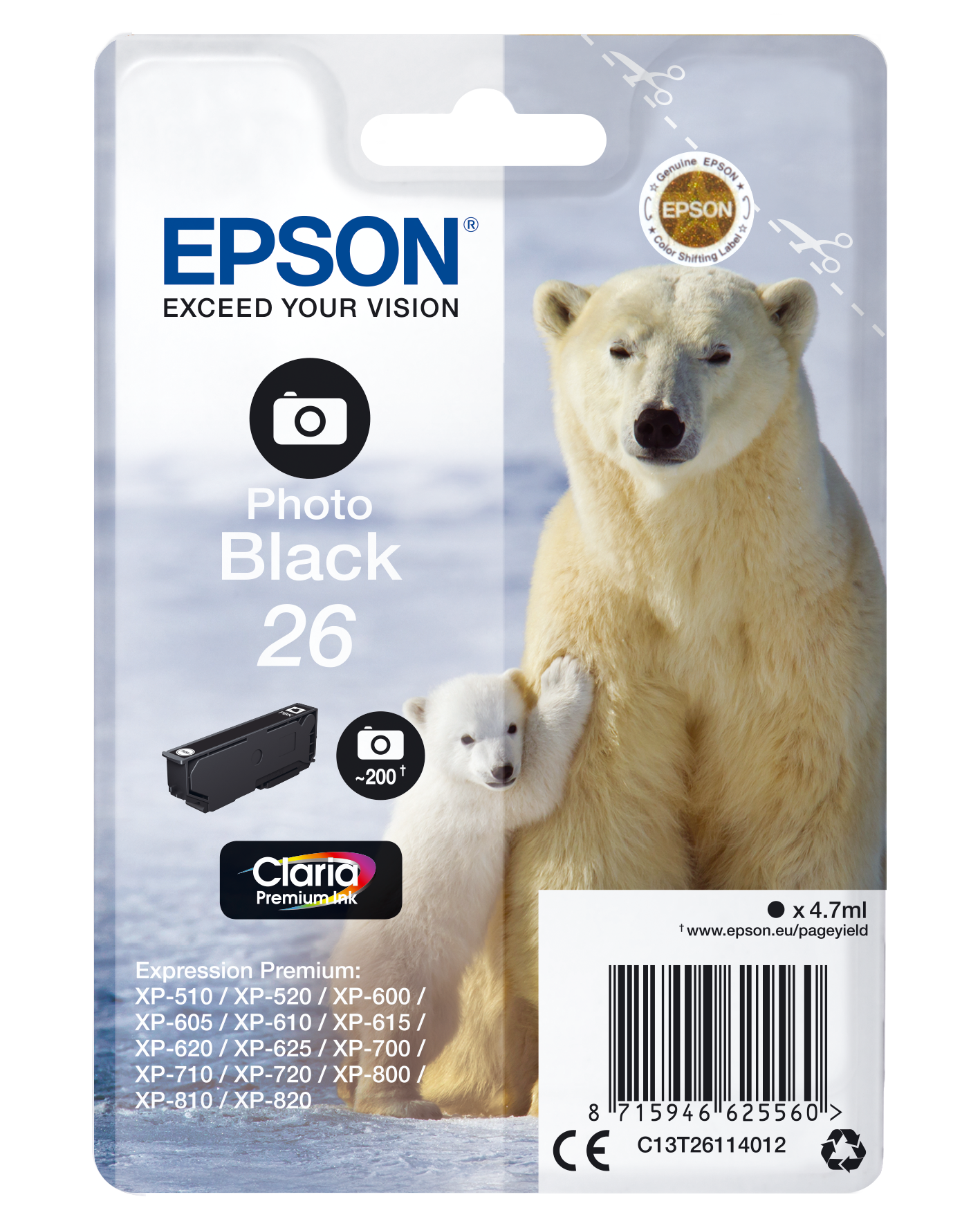 EPSON 26 / T2611 (Eisbär) Foto schwarz Druckerpatrone