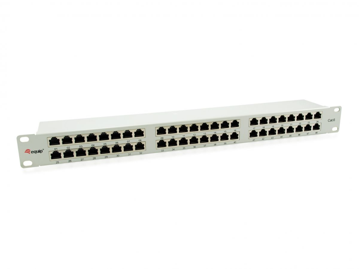 Equip 19 Patchpanel 48xRJ45 Cat6 FTP 1U 250MHz RAL7035
