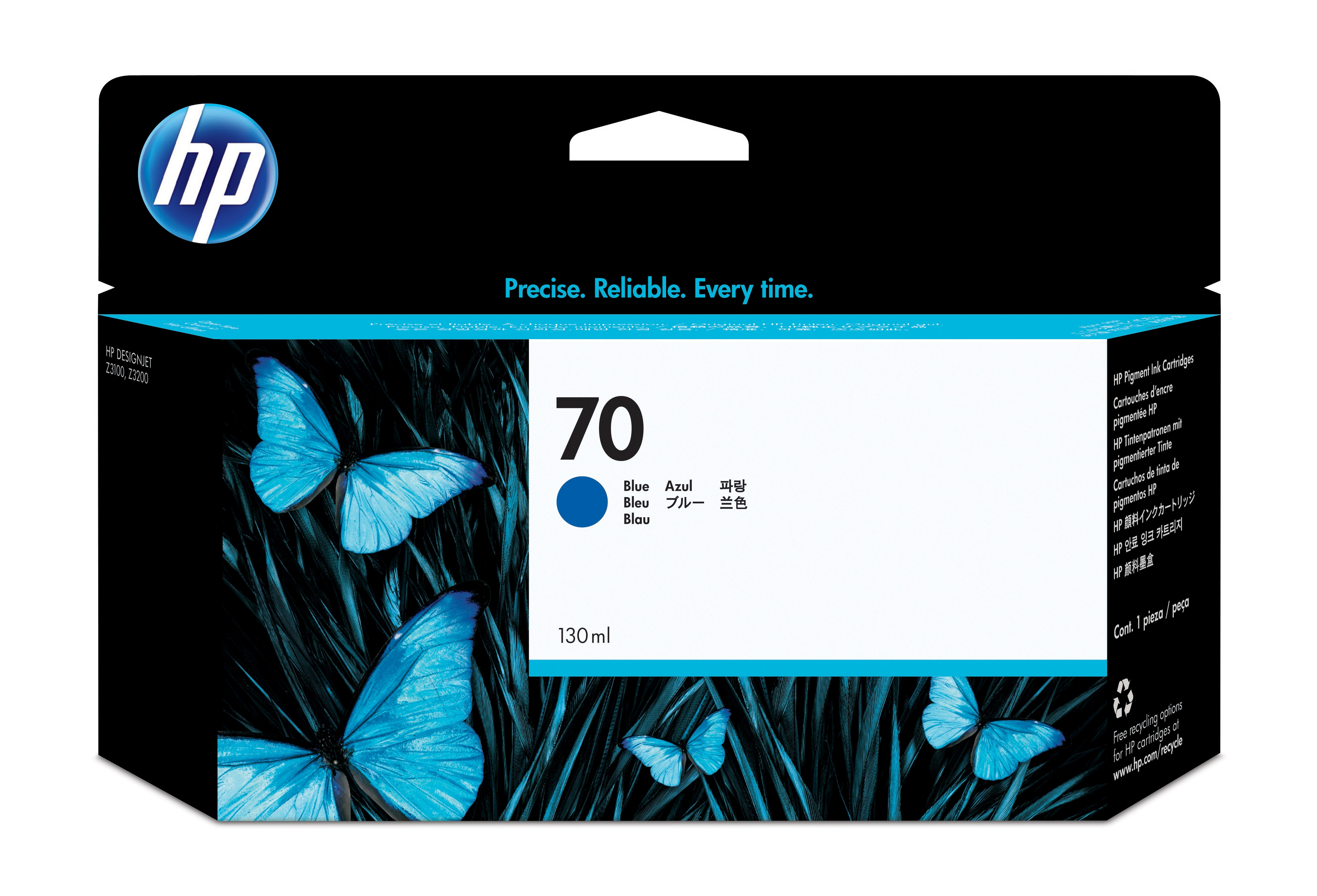 HP 70 original Ink cartridge C9458A blue standard capacity 130ml 1-pack with Vivera Ink cartridge