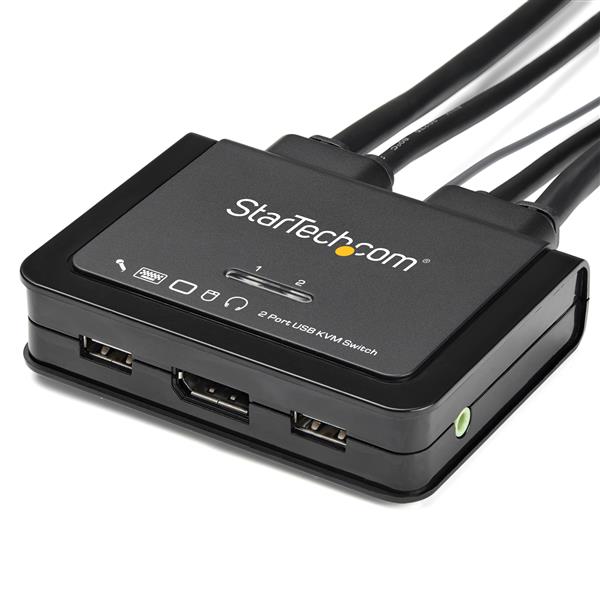 STARTECH.COM SV211DPUA4K 2 Port USB 4K60Hz DisplayPort KVM Switch with 4 ft. Built-In Cables - OS Ind. - Support for 3.5mm Audio