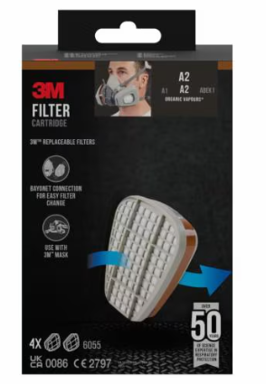 3M Filter für Atemschutzmasken 6055 A2 EN 14387:2004 + A1:2008 A2, 4 Paar