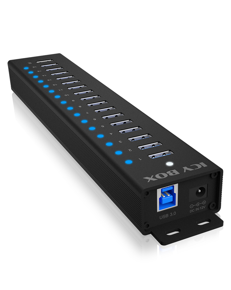 Hub 16+1 Port USB IcyBox 16x USB; 1x USB Laden USB3.2 Gen1 retail