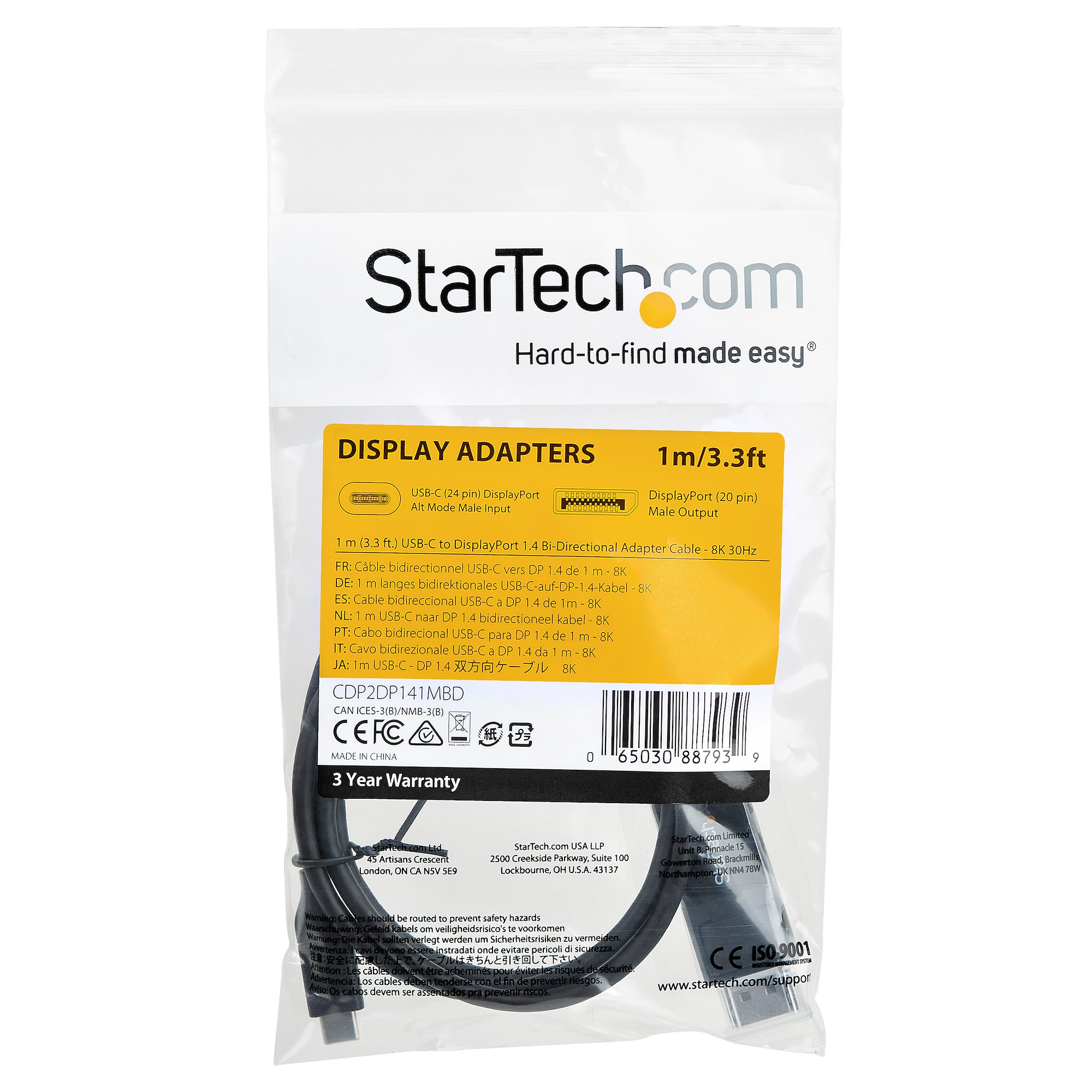 STARTECH.COM 3.3 ft. 1m USB C to DisplayPort 1.4 Cable?Bidirectional 8K 30 HBR3 Thunderbolt 3 / USB-C Adapter Cable