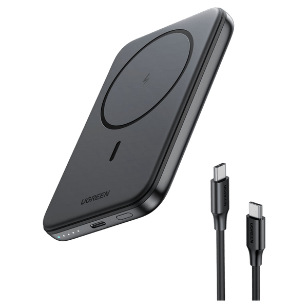 UGREEN PB560 Powerbank magnetisch 5.000mAh 15W USB-C 7.5W Qi LCD Anzeige USB-C Kabel beige