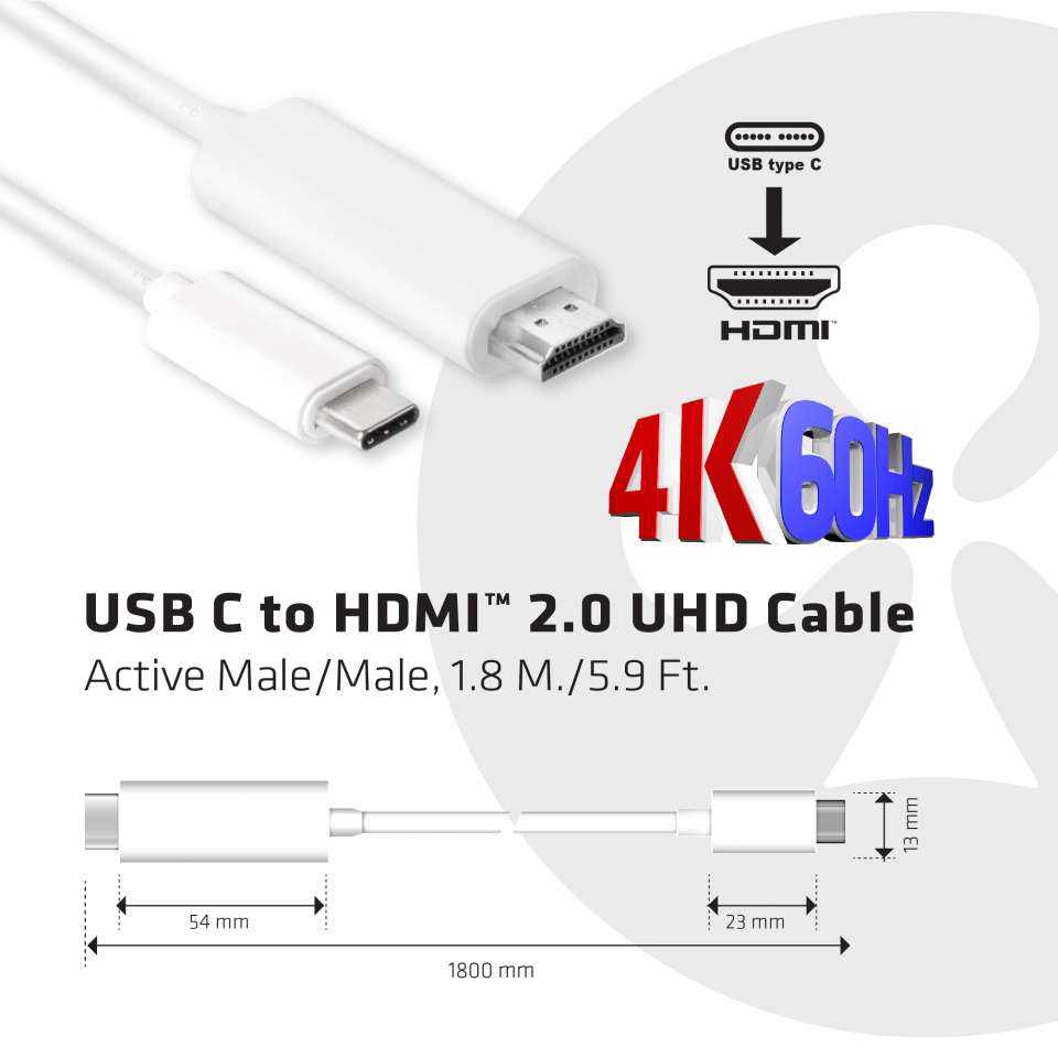 Club3D Kabel USB 3.1 Typ C > HDMI 2.0 UHD 1,8m aktiv St/St retail