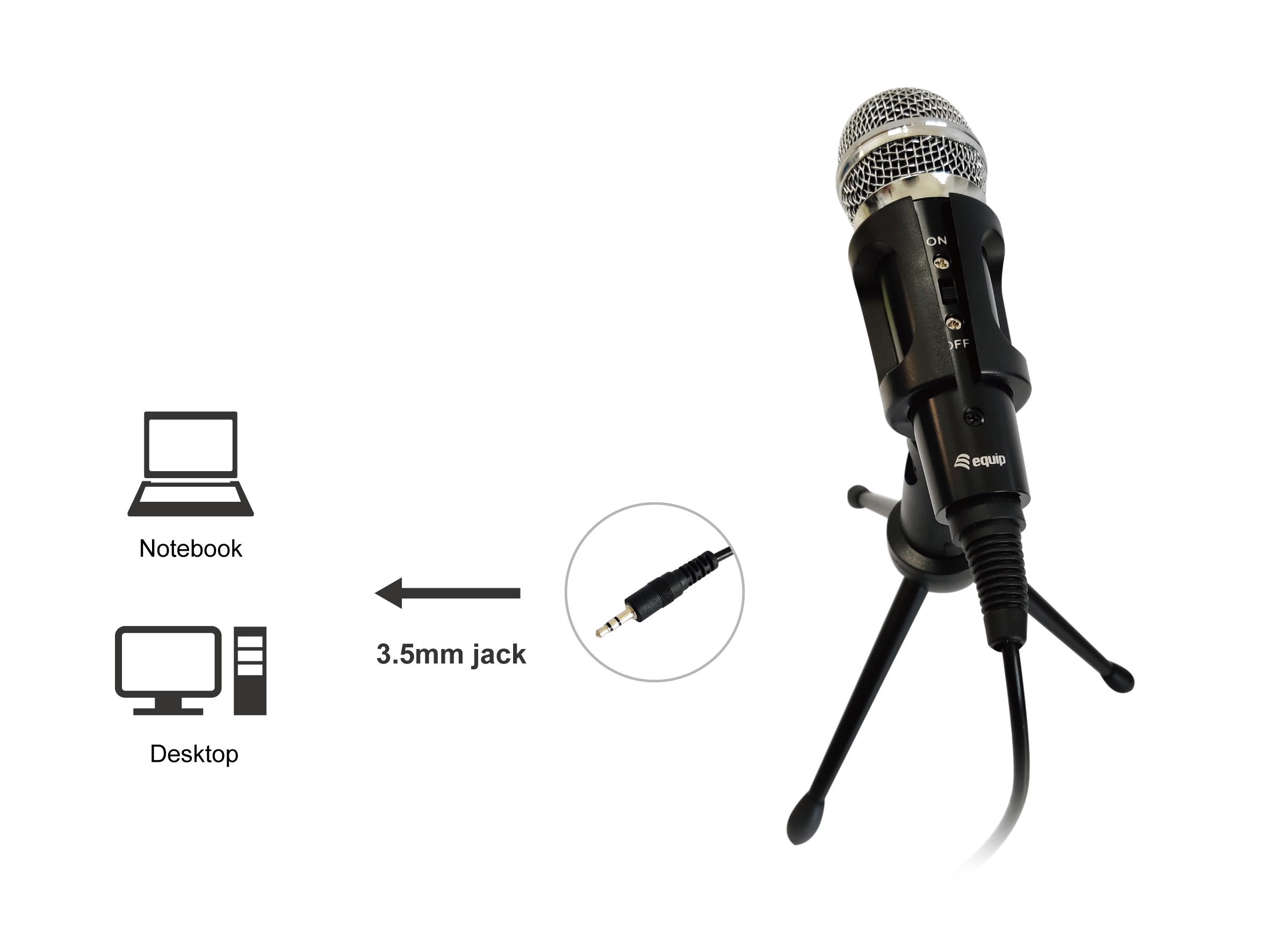 Equip Tischmikrofon Mini-Stereo mit 3.5mm AUX 1.80m schwarz