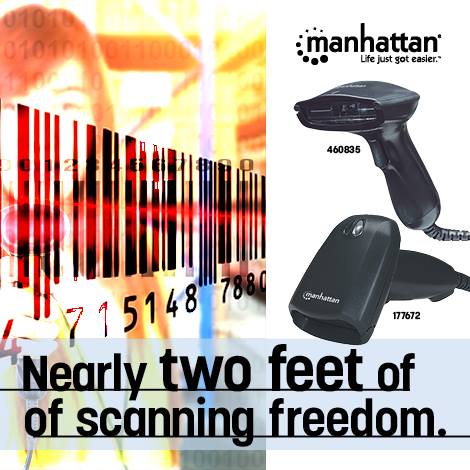 MANHATTAN Long Range CCD Barcode Scanner USB 200 mm Scanreichweite Lichtquelle LED