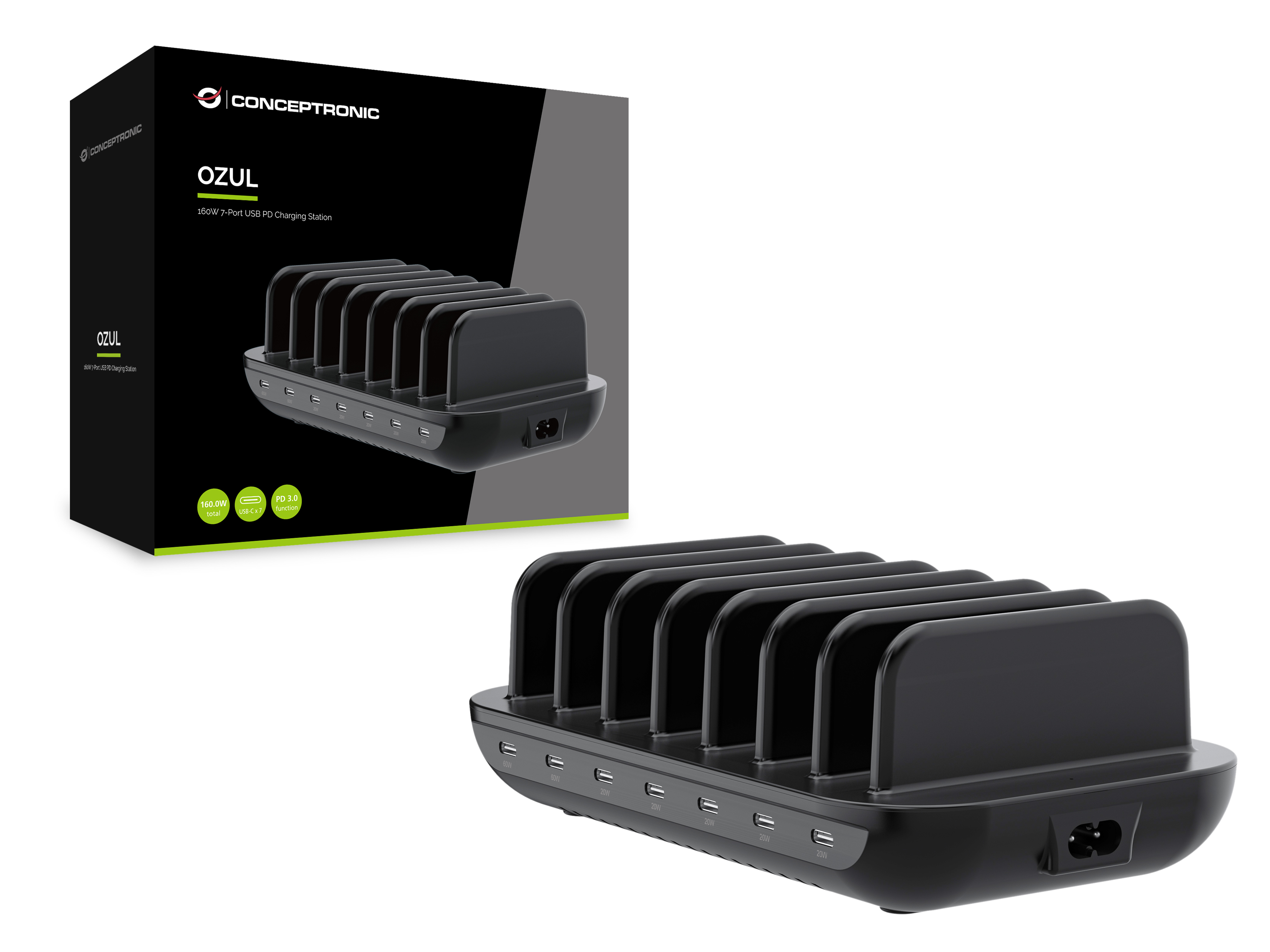 CONCEPTRONIC Ladegerät 7Port 7xUSB-C Multi 160WPD3.0 sw