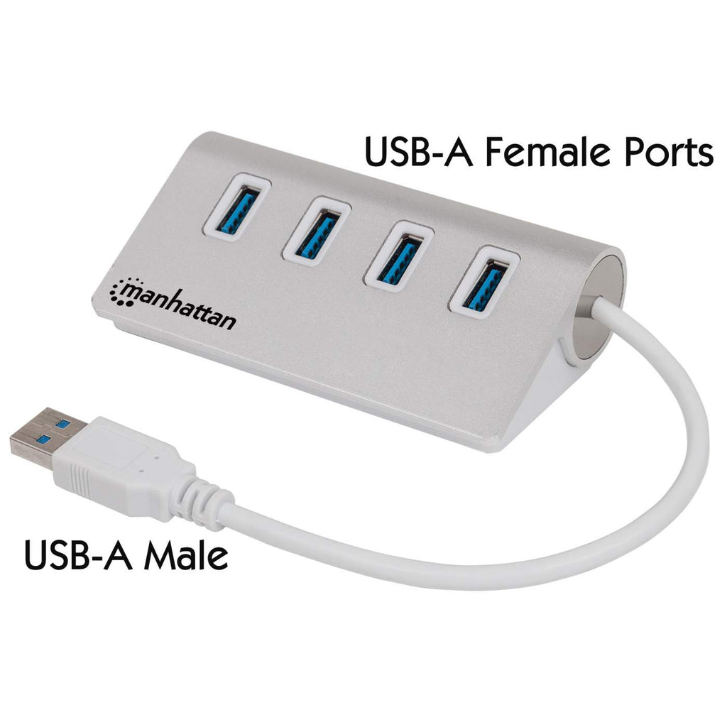 MANHATTAN 4-Port USB 3.0 Hub 4 USB 3.0 Typ A-Ports Aluminiumgehaeuse Stromversorgung ueber USB oder Netzteil