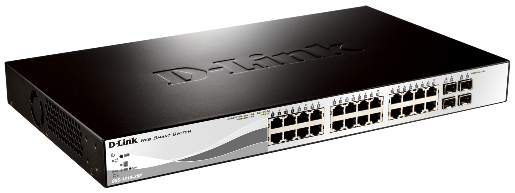 D-LINK DGS-1210-28P/E 28-Port smart managed PoE Gigabit Switch 24x 10/100/1000BASE-T PoE 4x TP Combo Port/SFP 193W PoE Kapazität