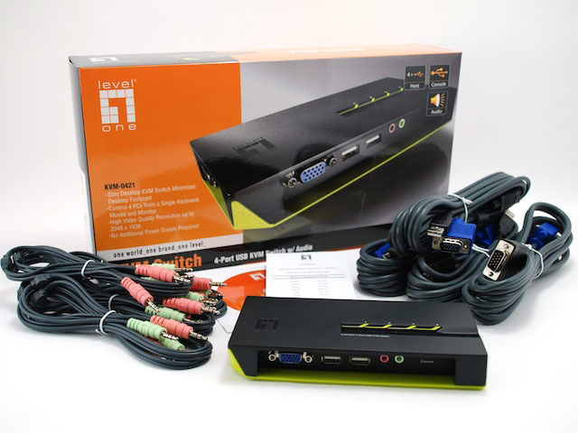 LevelOne KVM Switch 4-Port USB VGA audio support sw