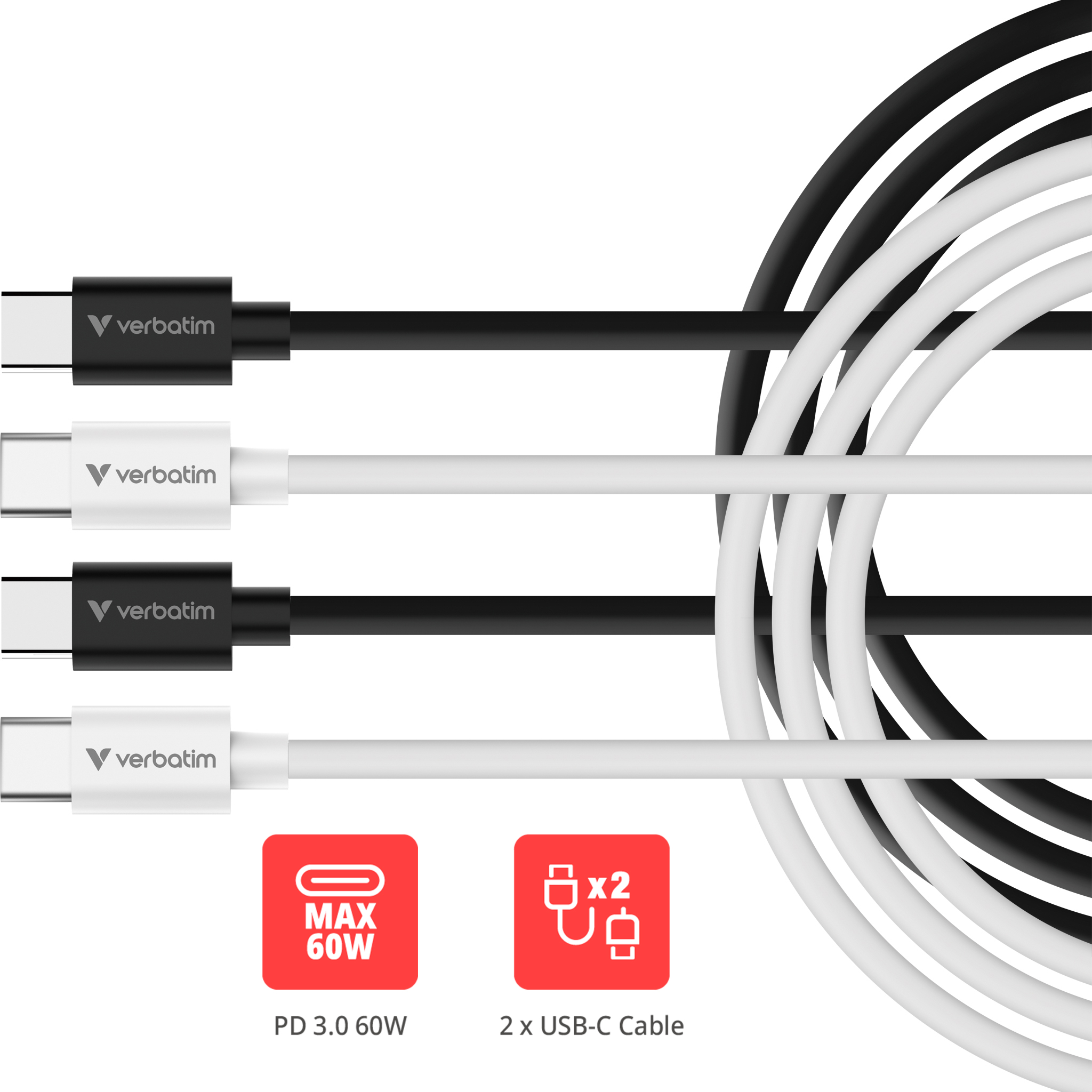 Verbatim Sync & Charge USB-C to USB-C 60W 100cm - 2 Pack