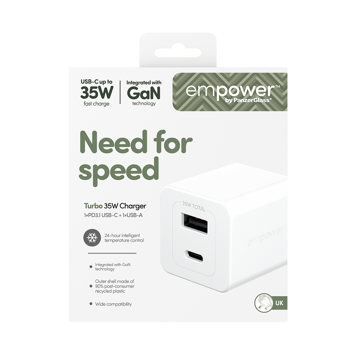 TURBO 35W CHARGER INCL. USB-C USB-A UK PLUGSILVER WHITE