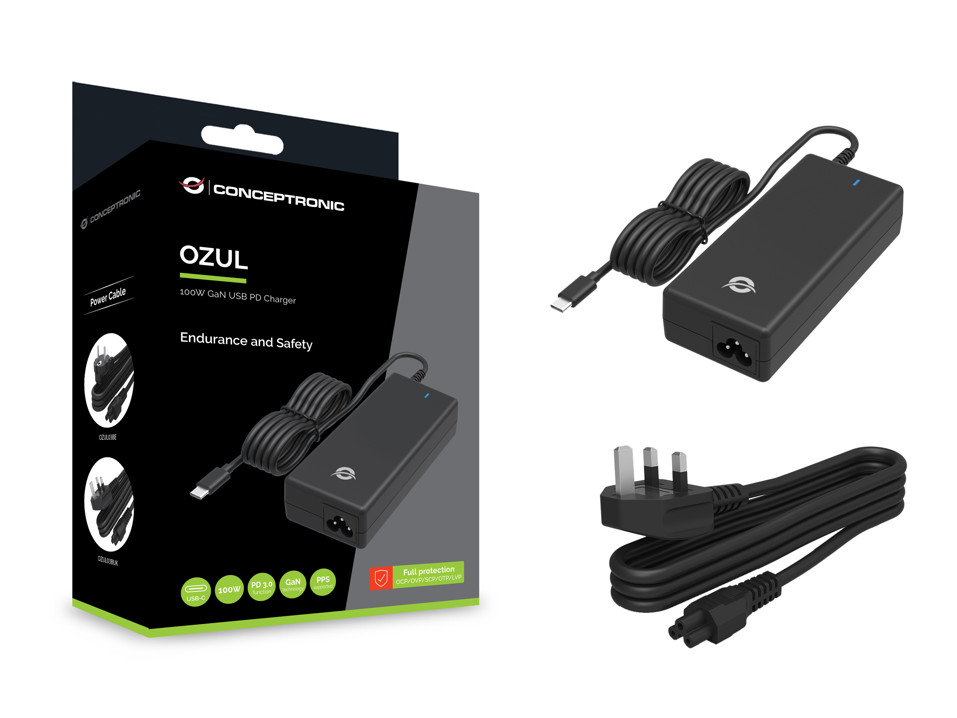 CONCEPTRONIC Ladegerät 1Port GaN USB-C UK 100WPD3.0/PPS sw