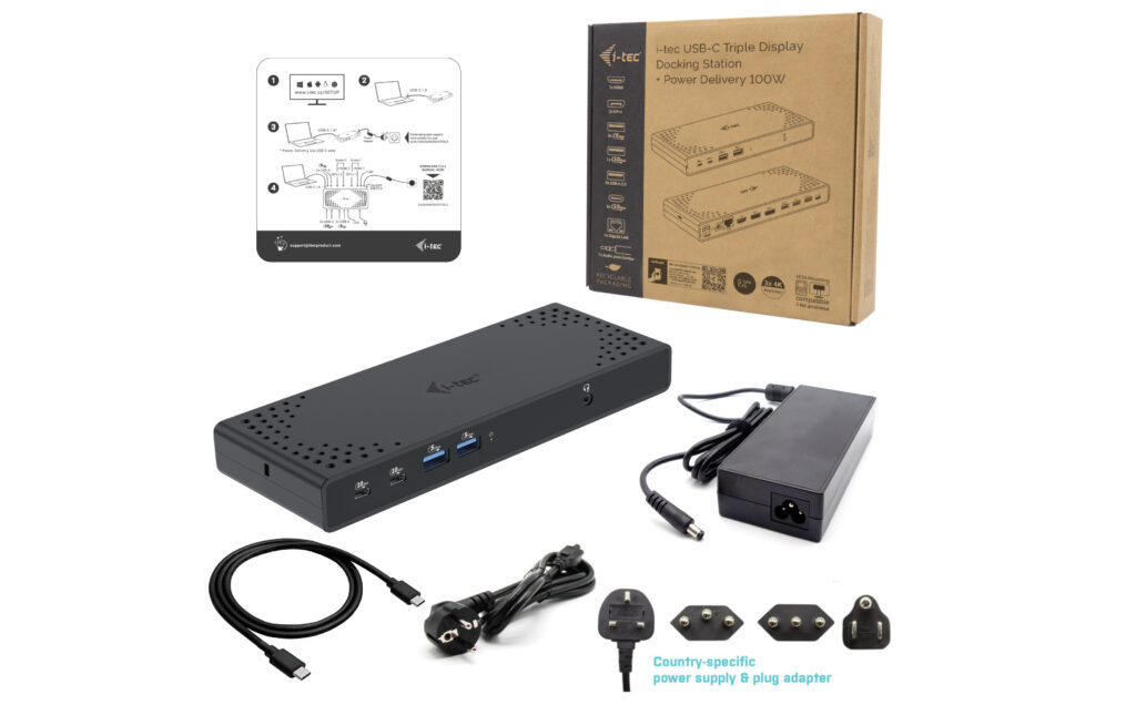 I-TEC USB-C Triple Display DS Gen2 2xDP 1xHDMI 1xGLAN 1xUSB 3.2 Gen2 2xUSB 3.2 Gen1 2xUSB-C Gen2 2xUSB 2.0 1xAudio/Mic PD100W