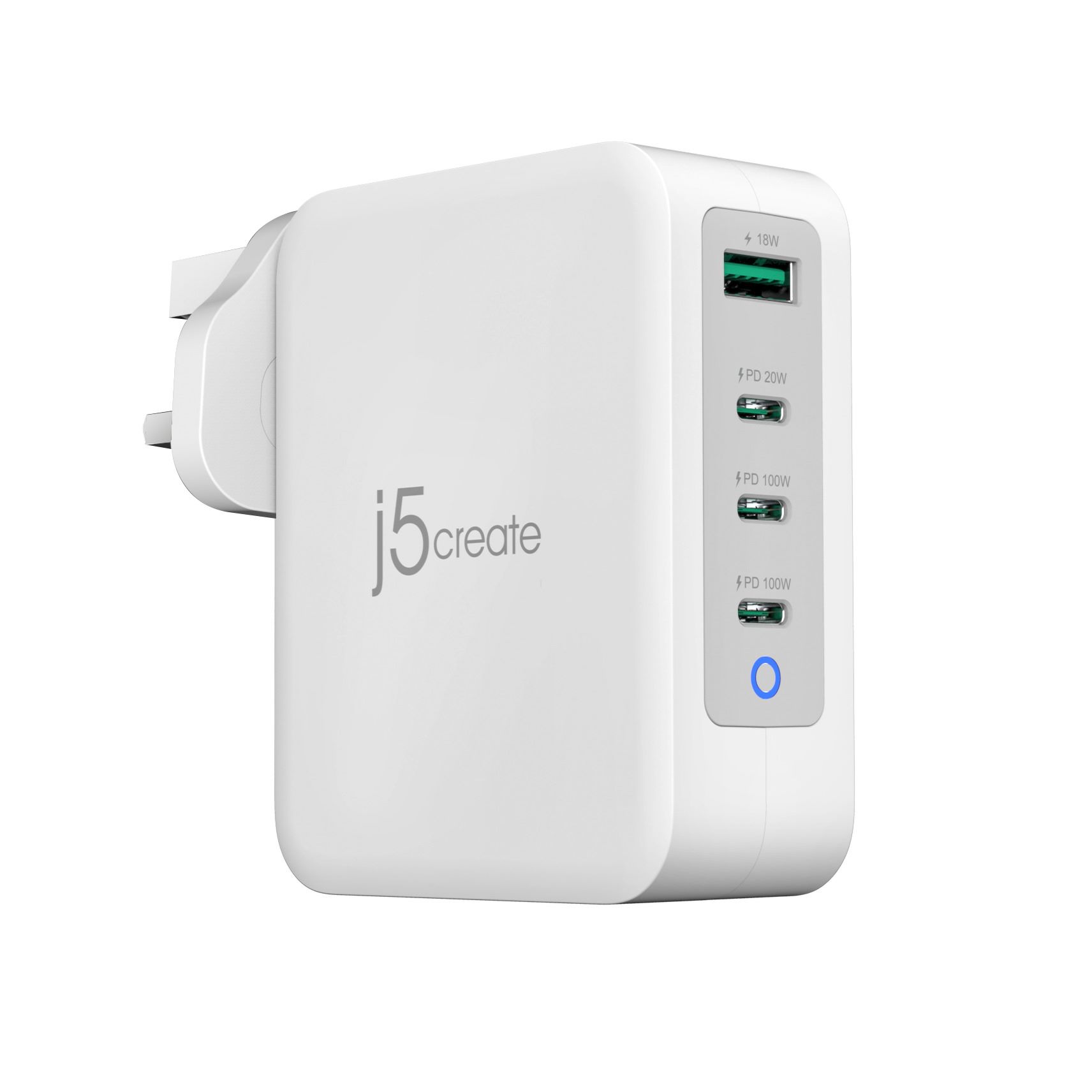 130W GAN USB-C 4-PORT CHARGER - UK WHITE GREY