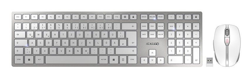 CHERRY DW 9100 SLIM Tastatur-Maus-Set kabellos silber, weiß