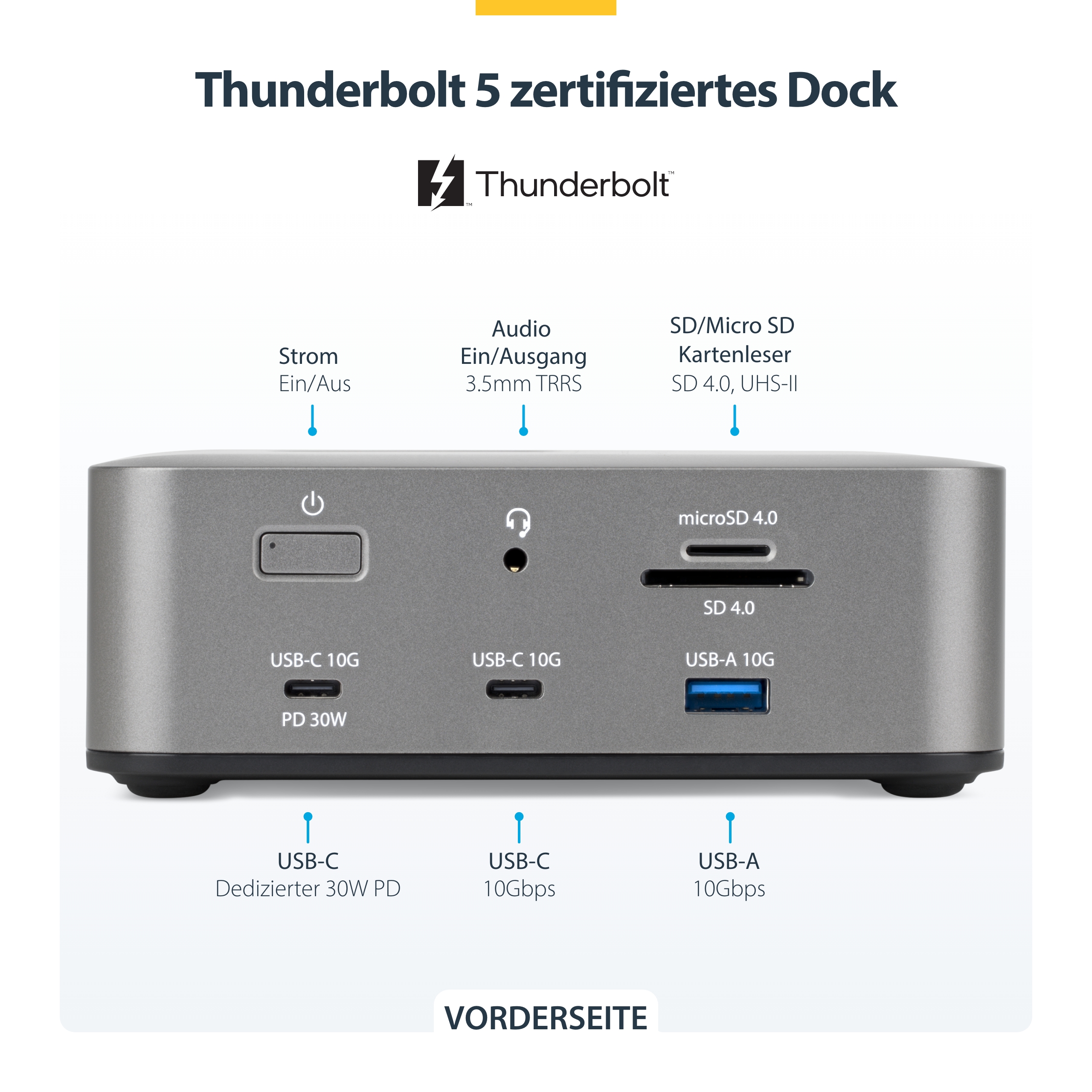 STARTECH.COM Thunderbolt 5 Dockingstation DP und HDMI 3-Monitor Dock bis 4K 144Hz oder Dual 8K 60Hz 5x USB-Ports 140W Laptop-Ladung