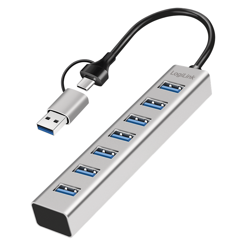 Logilink USB 3.0 HUB, 7-Ports, 7x USB-A, 5 Gbit/s, silber