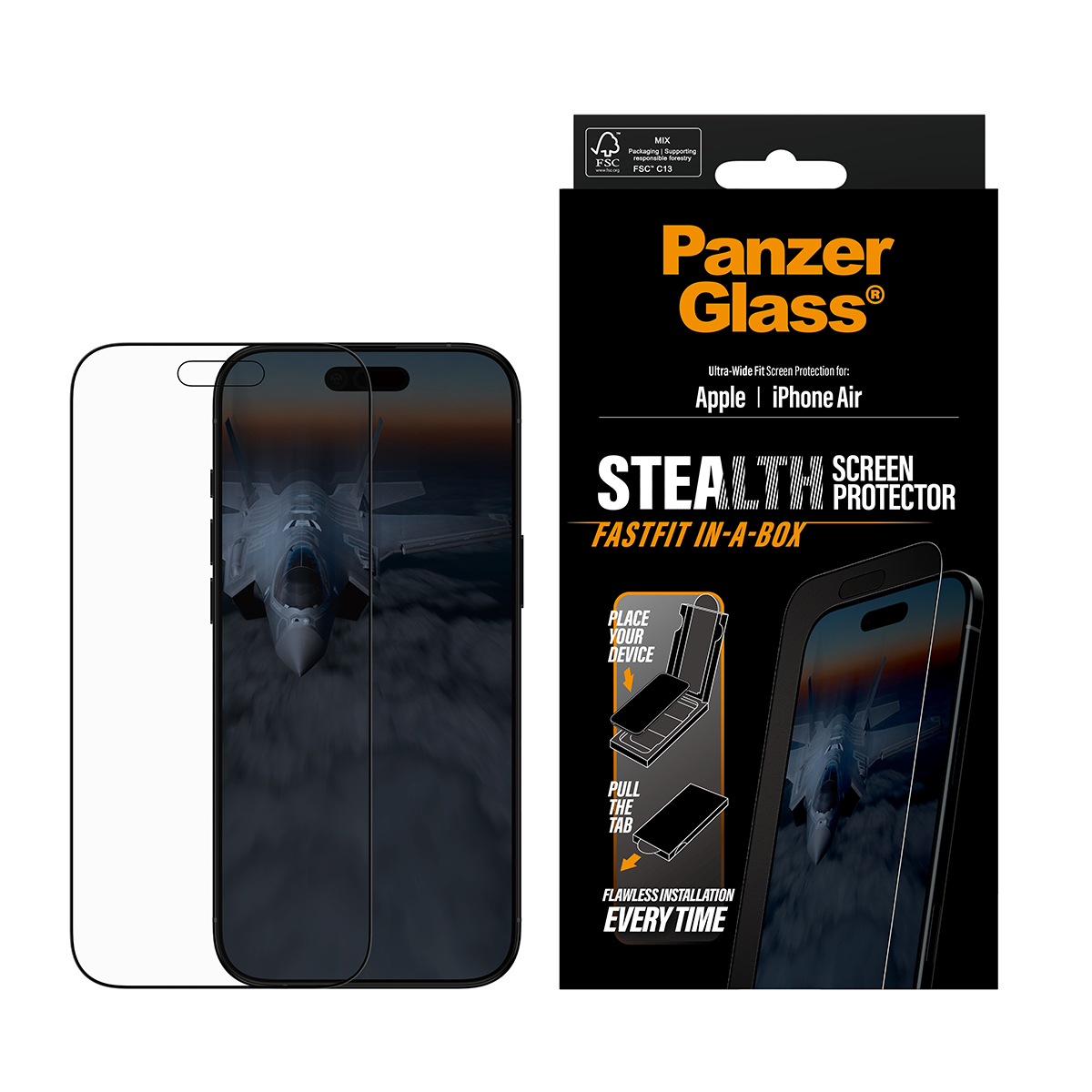 STEALTH SCREEN PROTECTOR W. BLA IPHONE 17 AIR ULTRA-WIDE FIT W.