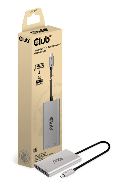Club3D Adapter Thunderbolt 3 > 2x DP 1.2 4K@60Hz aktiv St/Bu retail