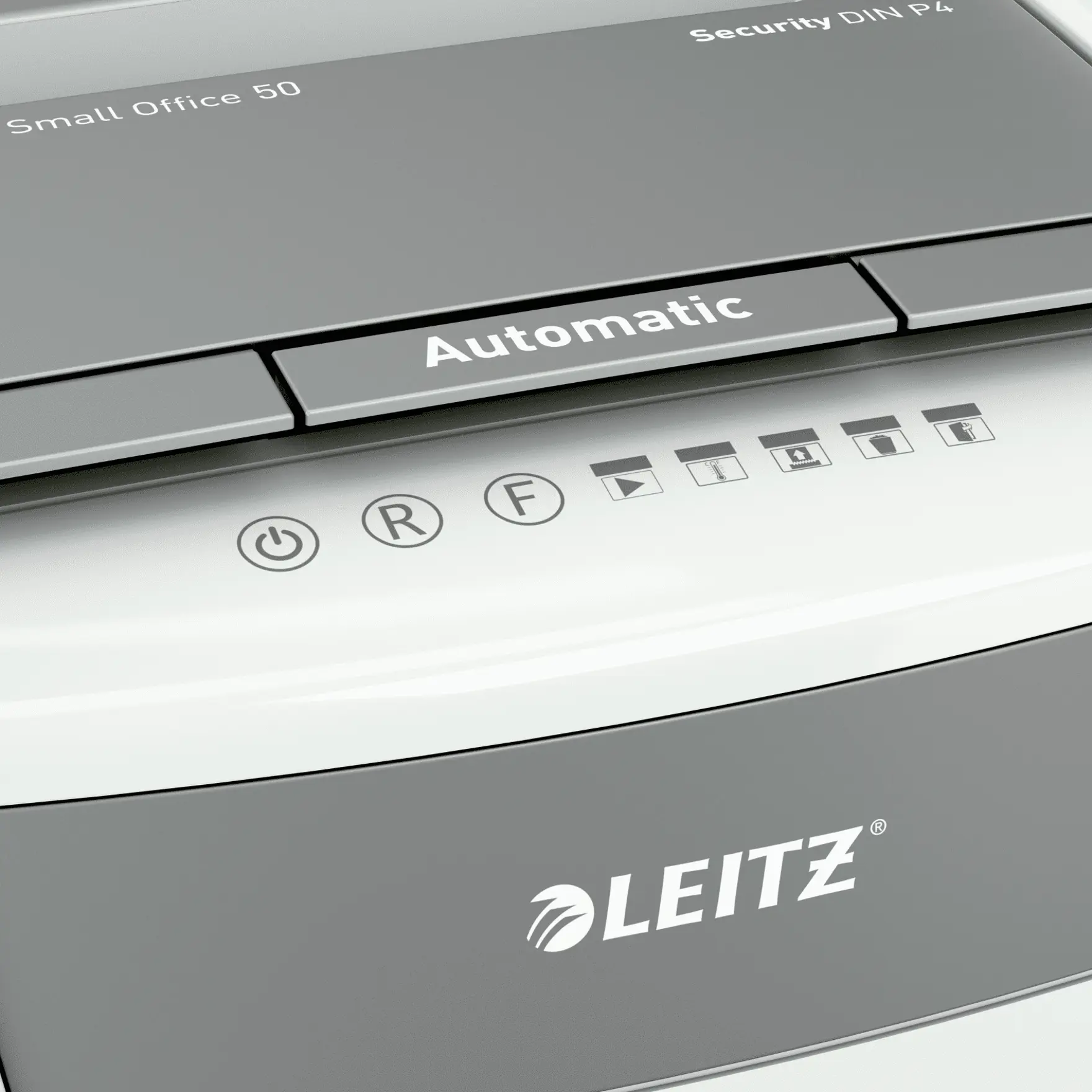 LEITZ IQ Autofeed Small Office 50 Aktenvernichter mit Partikelschnitt P-4, 4 x 28 mm, bis 50 Blatt, weiß