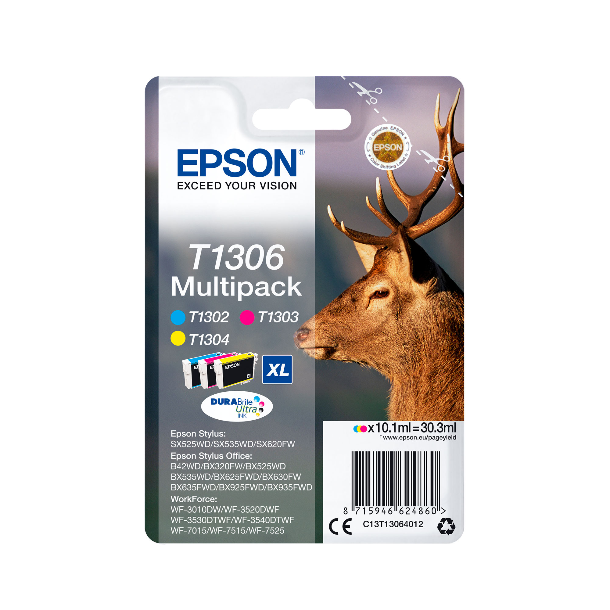 EPSON 1LB Multipack 3-colours T1306 DURABrite Ultra Ink EasyMail