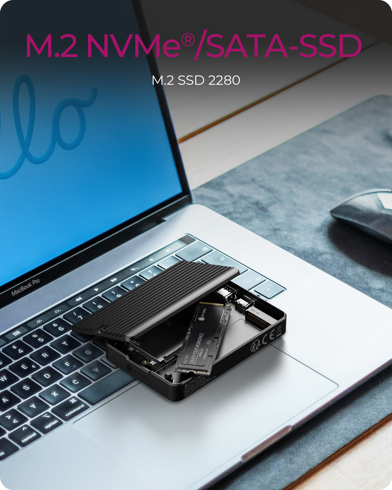 Geh.IcyBox M.2NVMe/SATA SSD mit CFexpress Type-B Kartenleser