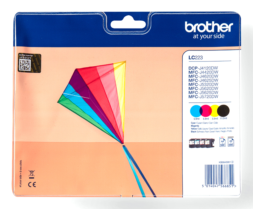 brother LC-223BK/C/M/Y schwarz, cyan, magenta, gelb Druckerpatronen, 4er-Set
