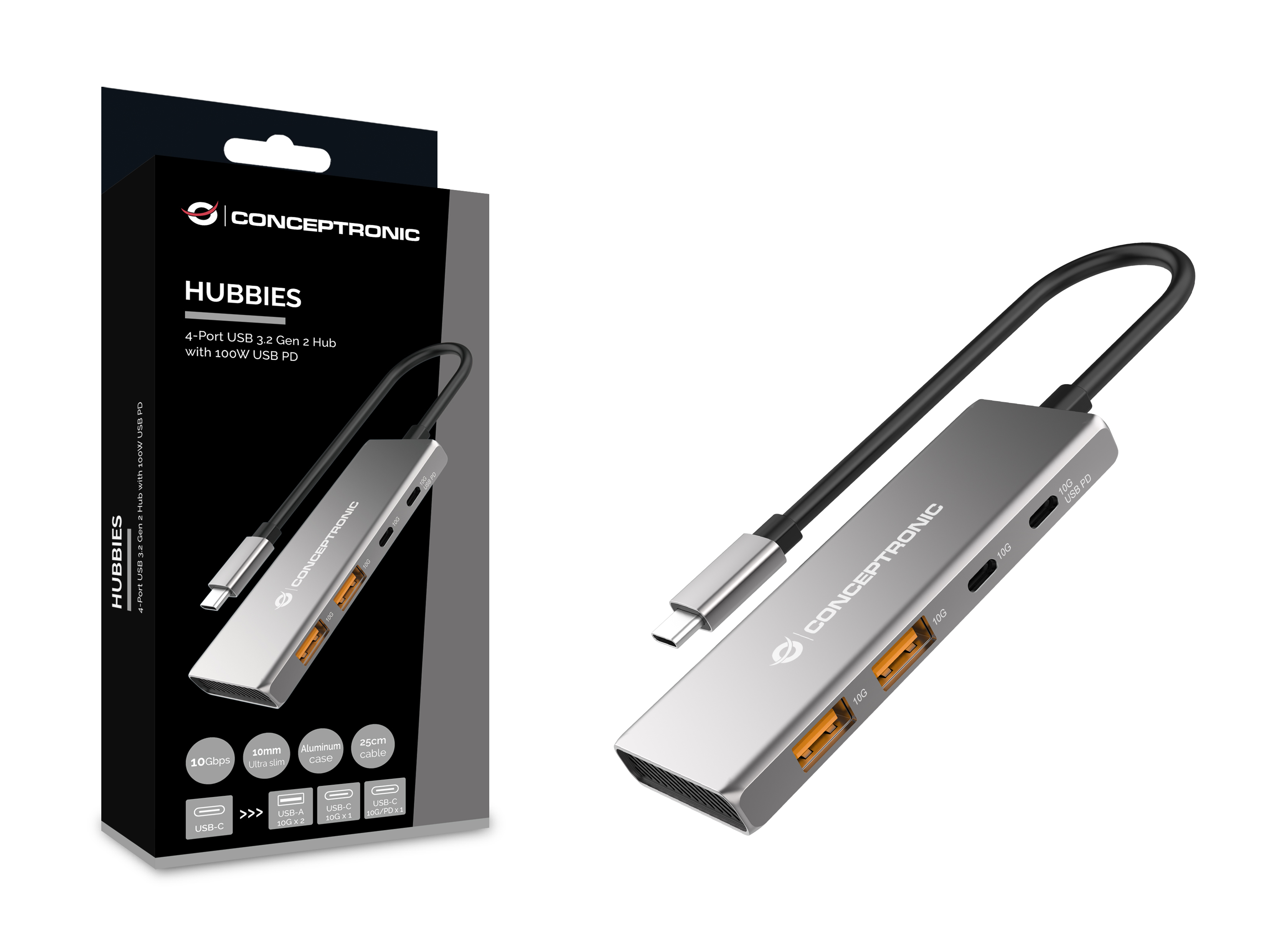CONCEPTRONIC 4-1 Dock USB-C->2xUSB-C/2xUSB-A/100WPD 25cm gr