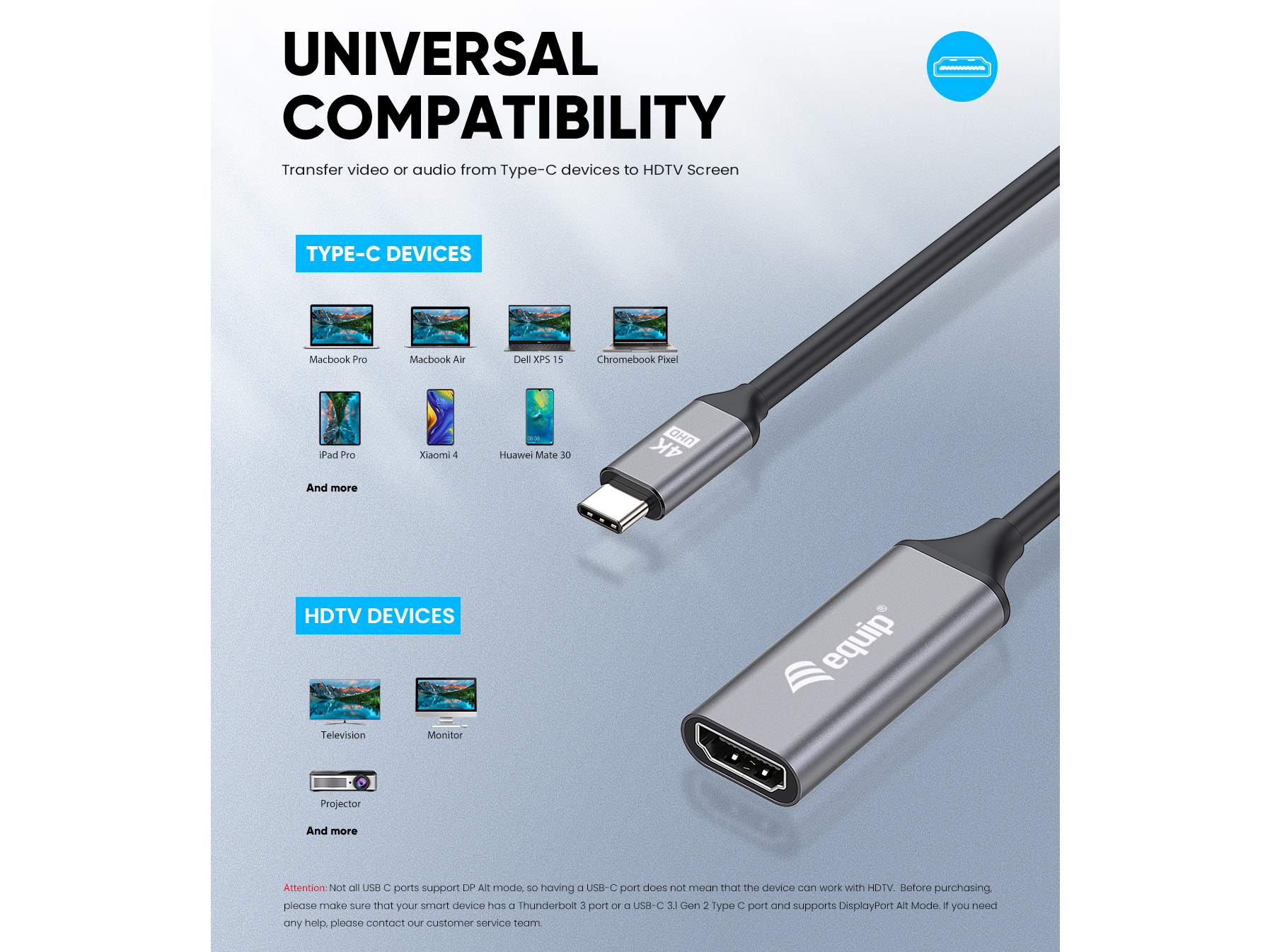 Equip Adapter USB-C->HDMI2.0 St/Bu 4K/ 60Hz 0.15m PVC