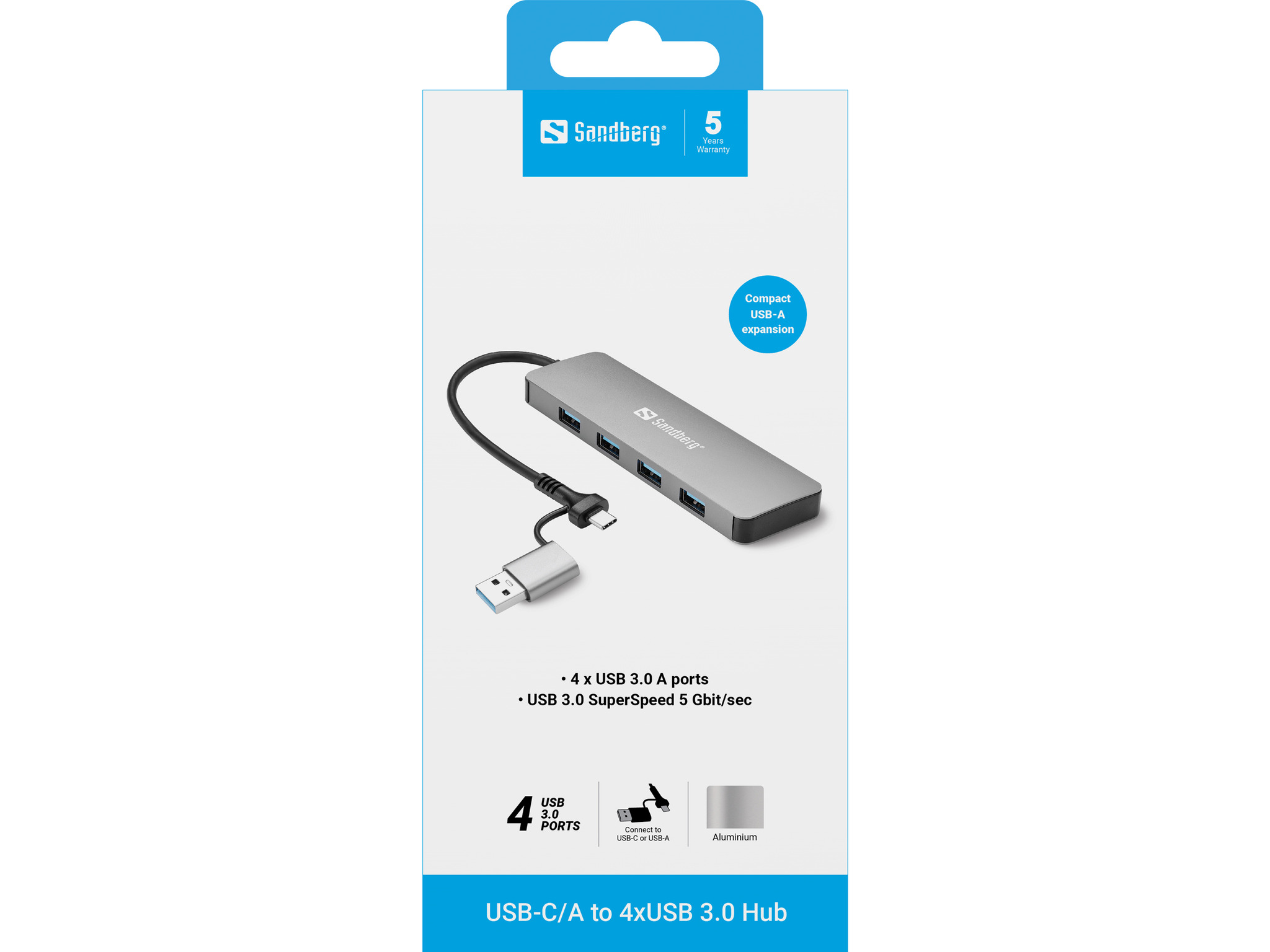 SANDBERG USB-C/A to 4xUSB 3.0 Hub