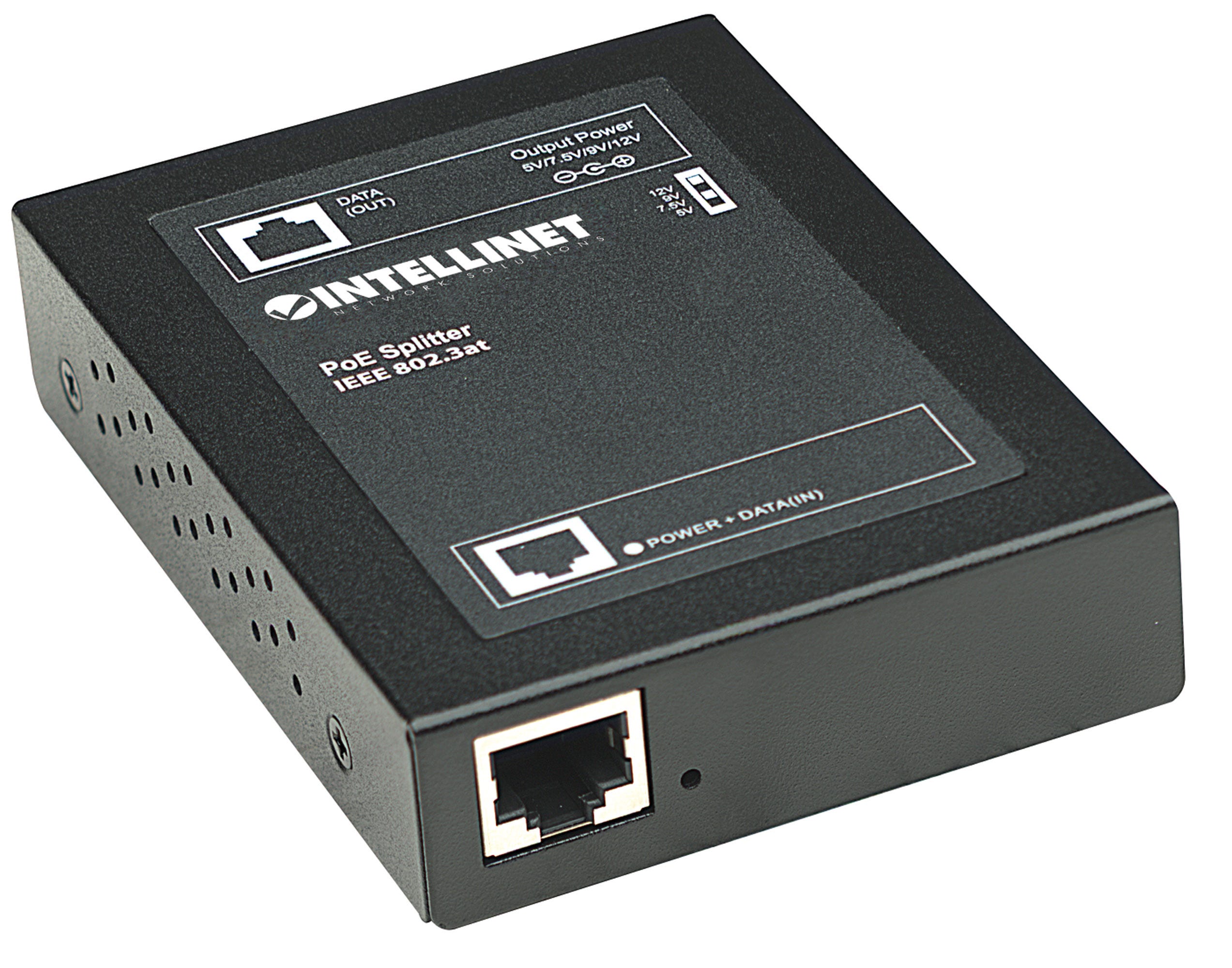 INTELLINET Gigabit PoE+ Splitter Power over Ethernet IEEE 802.3at/af mit 5 / 7,5 / 9 / 12 V DC Ausgangsspannung