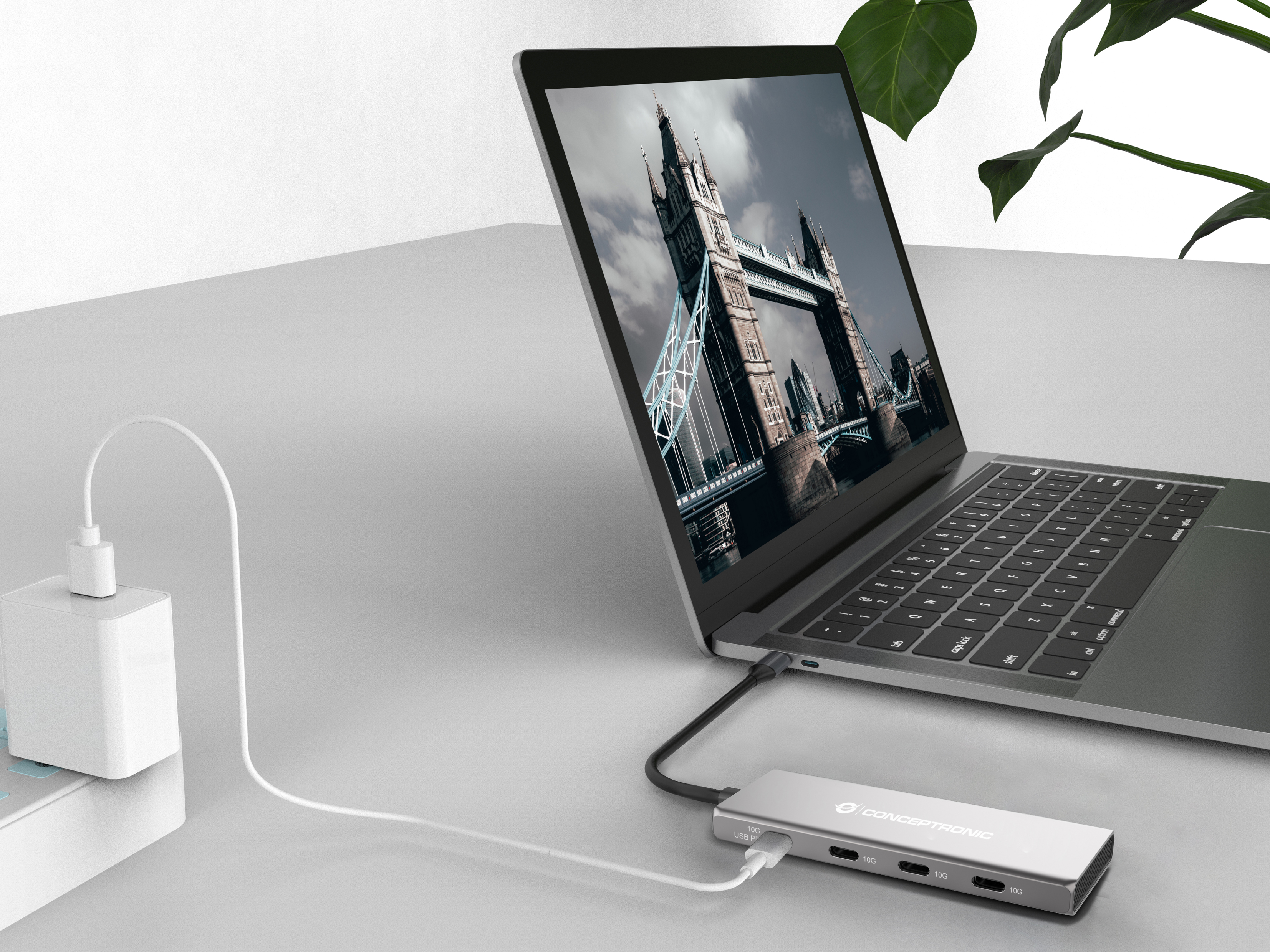 CONCEPTRONIC 4-1 Dock USB-C->3xUSB-C/100WPD 25cm gr