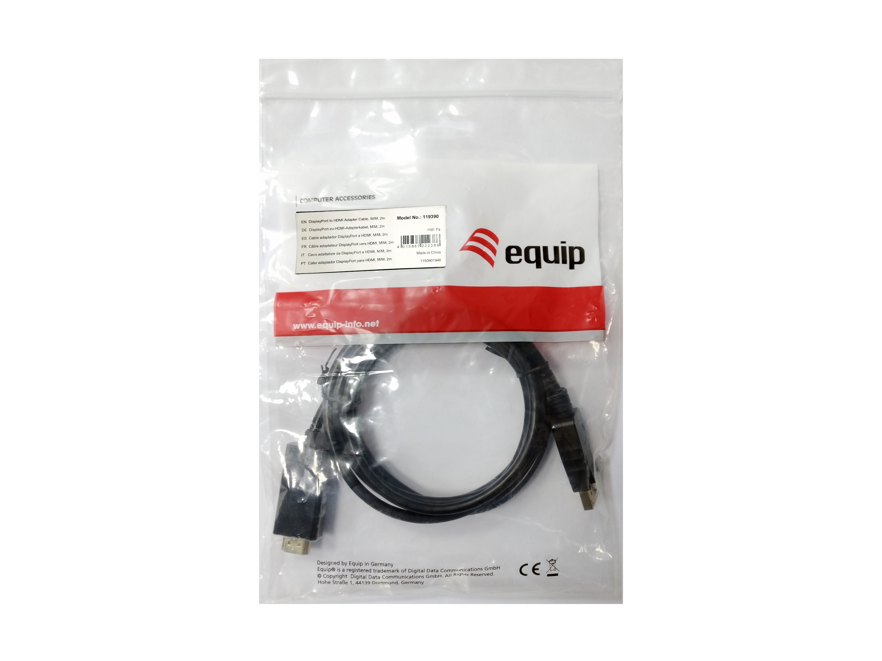 Equip DisplayPort->HDMI 4K/ 30Hz St/St 2.00m sw Polybeutel