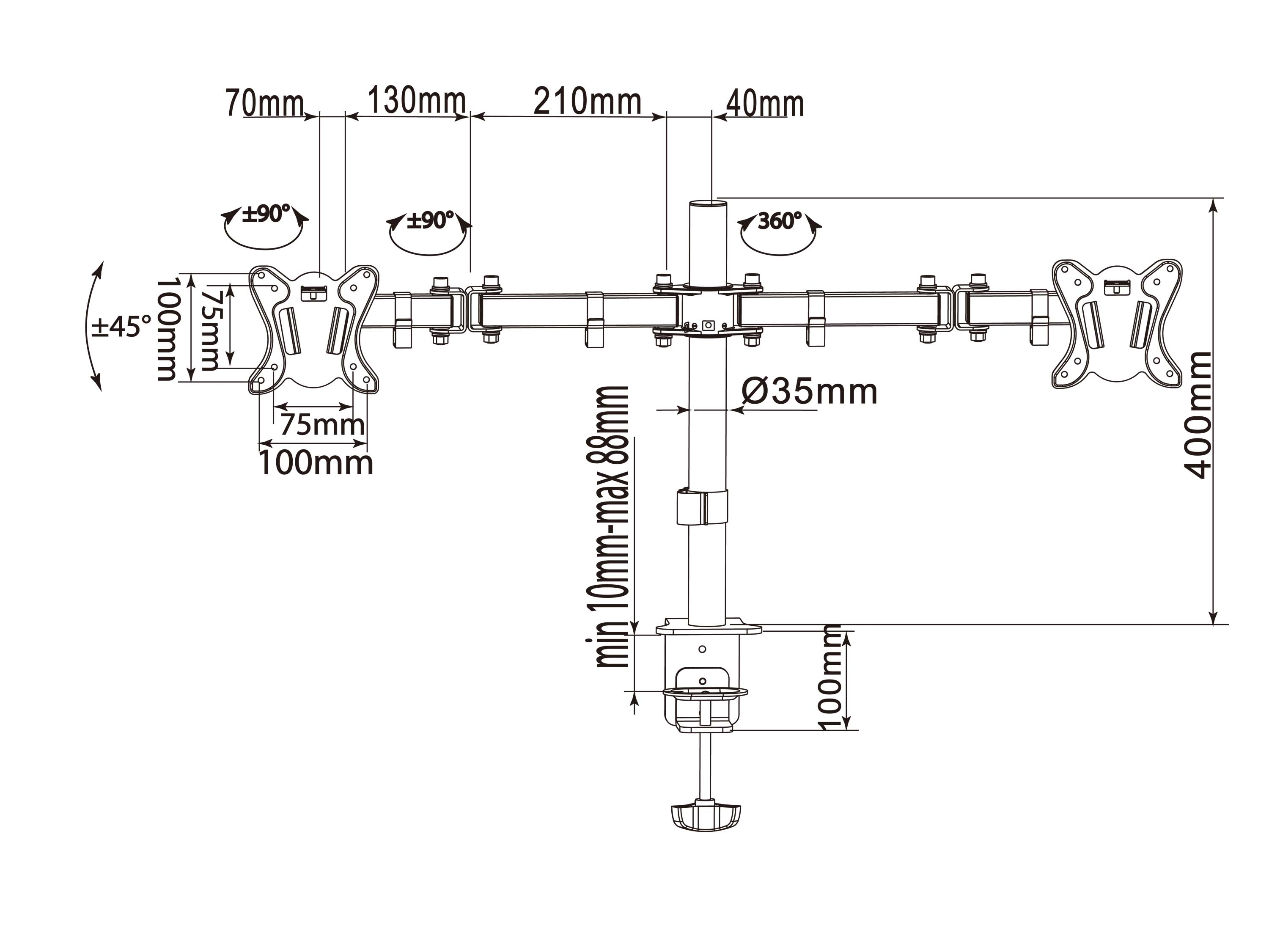 Equip Tischhalterung 13-27/2TFT 360° H.verst. 8Kg schwarz retail