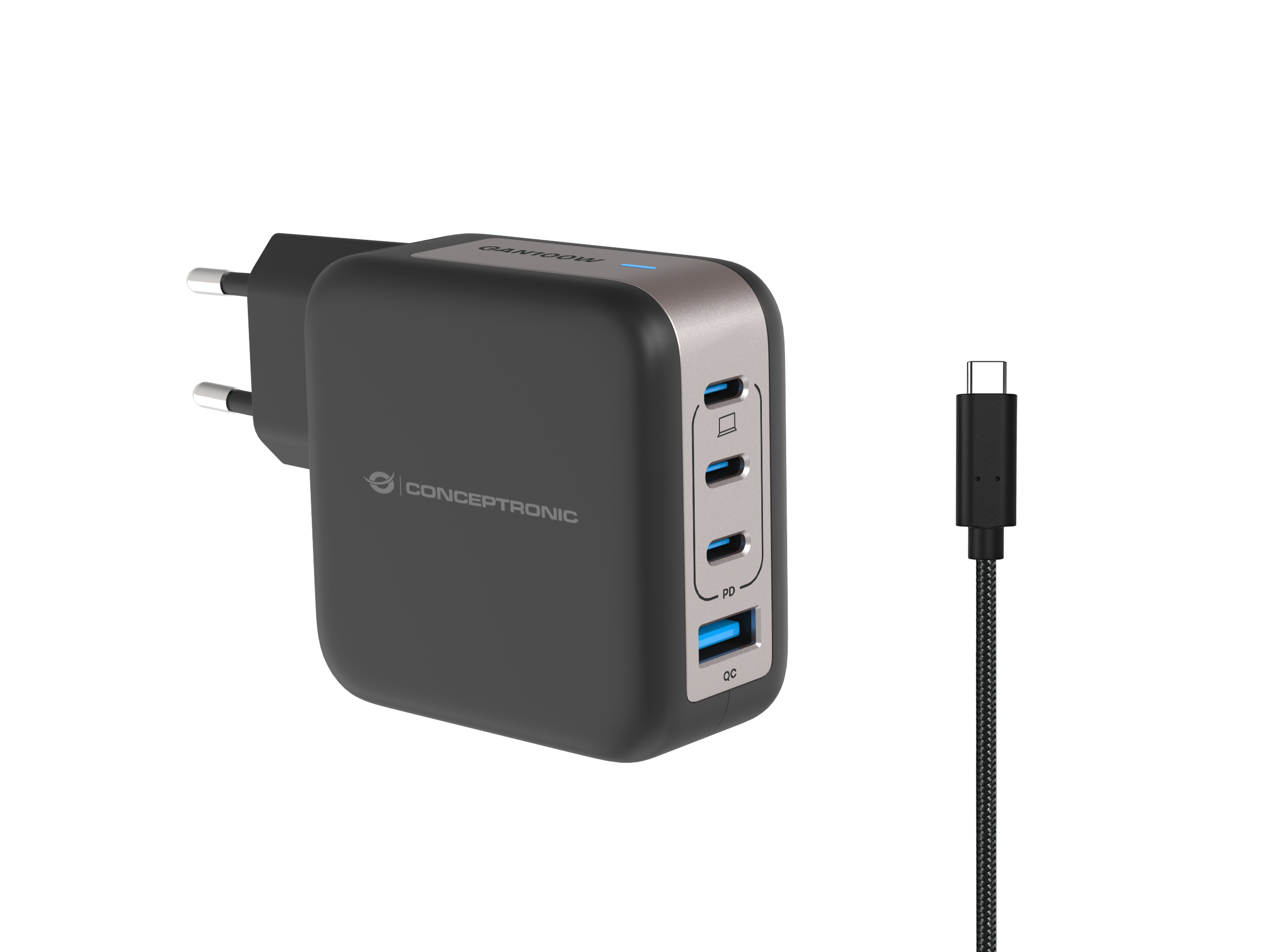 CONCEPTRONIC Ladegerät 4Port GaN 3xUSB-C/1xA100WPD3.0/PPS sw