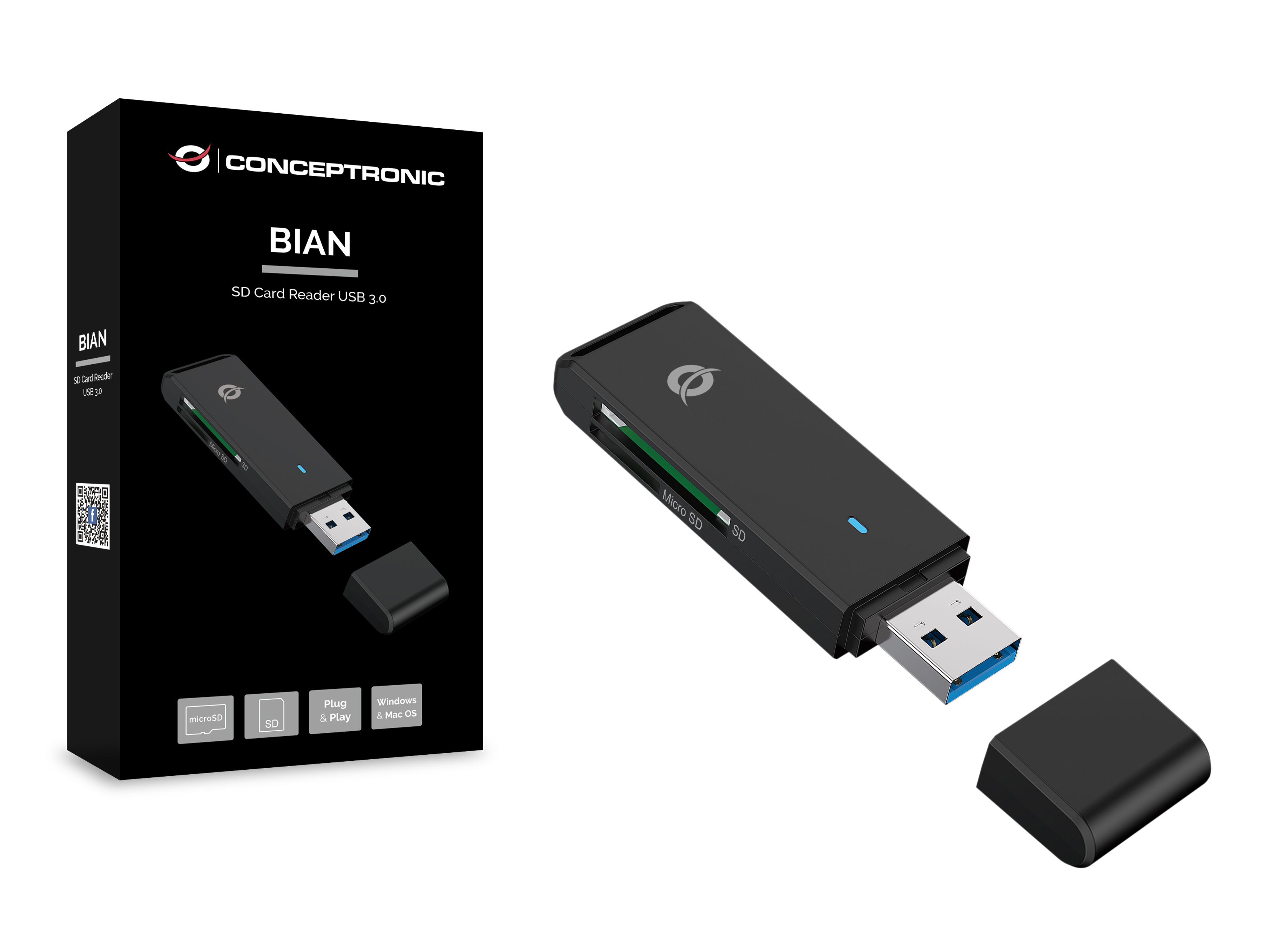 CONCEPTRONIC Kartenleser USB-A3.2->TF/Micro-SD3.0 schwarz
