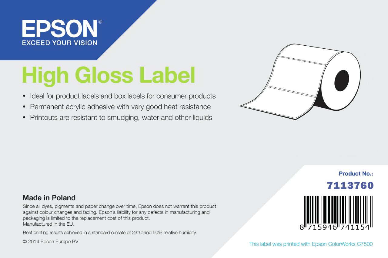 HIGH GLOSS LABEL DIE-CUT ROLL 102MM X 152MM 800 LABELS