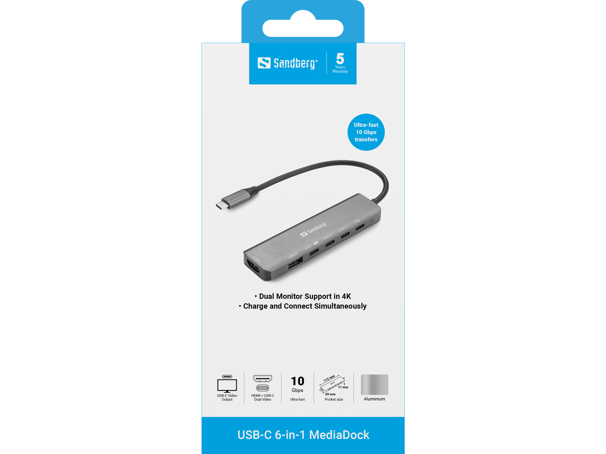 SANDBERG USB-C 6-in-1mediaDock