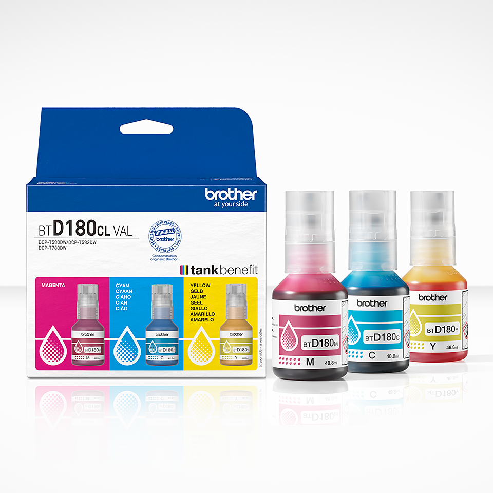 BROTHER CMY value pack ink 3 bottles yield up to 5.000 pages each