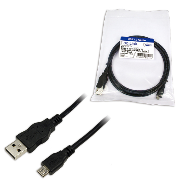 LogiLink Micro-USB-Kabel 1,8m schwarz Polybag